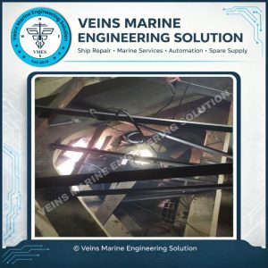 Multi-directional structural supports installed on MV Vosco Prosper bow area to control deformation and distribute load after collision damage