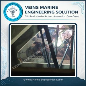 Multi-directional structural supports installed on MV Vosco Prosper bow area to control deformation and distribute load after collision damage