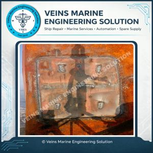 External steel doubler installation on MV Vosco Prosper bow collision repair showing reinforcement of damaged shell plating