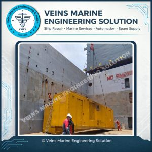 Heavy cargo being loaded into MV BBC Dakota cargo hold for offshore transport preparation